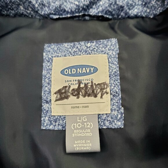 Old Navy Puffer Vest Kids Large 10/12 Blue Full Zip High Neck Winter Warm Cozy - Picture 9 of 10